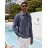 imageCOOFANDY Mens Casual Button Down Shirt Long Sleeve Linen Chambray ShirtFlecking Blue