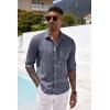 imageCOOFANDY Mens Casual Button Down Shirt Long Sleeve Linen Chambray ShirtFlecking Blue