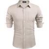 imageCOOFANDY Mens Casual Button Down Shirt Long Sleeve Linen Chambray ShirtKhaki