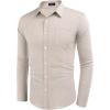 imageCOOFANDY Mens Casual Button Down Shirt Long Sleeve Linen Chambray ShirtKhaki