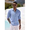 imageCOOFANDY Mens Casual Button Down Shirt Long Sleeve Linen Chambray ShirtLight Blue