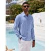 imageCOOFANDY Mens Casual Button Down Shirt Long Sleeve Linen Chambray ShirtLight Blue