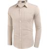 imageCOOFANDY Mens Casual Button Down Shirt Long Sleeve Linen Chambray ShirtLight Khaki