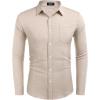 imageCOOFANDY Mens Casual Button Down Shirt Long Sleeve Linen Chambray ShirtLight Khaki