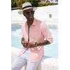 imageCOOFANDY Mens Casual Button Down Shirt Long Sleeve Linen Chambray ShirtLight Pink