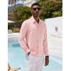 imageCOOFANDY Mens Casual Button Down Shirt Long Sleeve Linen Chambray ShirtLight Pink