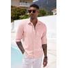 imageCOOFANDY Mens Casual Button Down Shirt Long Sleeve Linen Chambray ShirtLight Pink