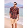 imageCOOFANDY Mens Casual Button Down Shirt Long Sleeve Linen Chambray ShirtRed Printed Leaves