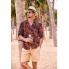 imageCOOFANDY Mens Casual Button Down Shirt Long Sleeve Linen Chambray ShirtRed Printed Leaves