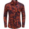 imageCOOFANDY Mens Casual Button Down Shirt Long Sleeve Linen Chambray ShirtRed Printed Leaves