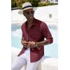 imageCOOFANDY Mens Casual Button Down Shirt Long Sleeve Linen Chambray ShirtWine Red