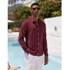 imageCOOFANDY Mens Casual Button Down Shirt Long Sleeve Linen Chambray ShirtWine Red