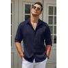 imageCOOFANDY Mens Casual Button Down Shirt Long Sleeve Untucked Chambray Shirt Wrinkle Free Dress ShirtsBlack Iris