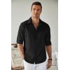 imageCOOFANDY Mens Casual Button Down Shirt Long Sleeve Untucked Chambray Shirt Wrinkle Free Dress ShirtsBlack Onyx