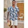 imageCOOFANDY Mens Casual Button Down Shirt Short Sleeve Textured Summer Cuban Beach ShirtsLeavesblue  White