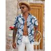 imageCOOFANDY Mens Casual Button Down Shirt Short Sleeve Textured Summer Cuban Beach ShirtsLeavesblue  White
