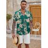 imageCOOFANDY Mens Casual Button Down Shirt Short Sleeve Textured Summer Cuban Beach ShirtsLeavesdark Green
