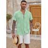 imageCOOFANDY Mens Casual Button Down Shirt Short Sleeve Textured Summer Cuban Beach ShirtsLeaveslight Green