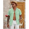 imageCOOFANDY Mens Casual Button Down Shirt Short Sleeve Textured Summer Cuban Beach ShirtsLeaveslight Green