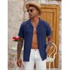 imageCOOFANDY Mens Casual Button Down Shirt Short Sleeve Textured Summer Cuban Beach ShirtsNavy Blue