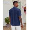 imageCOOFANDY Mens Casual Button Down Shirt Short Sleeve Textured Summer Cuban Beach ShirtsNavy Blue