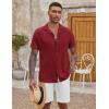 imageCOOFANDY Mens Casual Button Down Shirt Short Sleeve Textured Summer Cuban Beach ShirtsWine Red