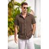 imageCOOFANDY Mens Casual Button Down Shirts Short Sleeve Linen Shirts Summer Beach Dress ShirtBrown