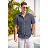 imageCOOFANDY Mens Casual Button Down Shirts Short Sleeve Linen Shirts Summer Beach Dress ShirtGray Blue