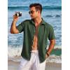 imageCOOFANDY Mens Casual Button Down Shirts Short Sleeve Linen Shirts Summer Beach Dress ShirtLinen  Army Green