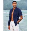 imageCOOFANDY Mens Casual Button Down Shirts Short Sleeve Linen Shirts Summer Beach Dress ShirtLinen  Blue