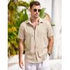 imageCOOFANDY Mens Casual Button Down Shirts Short Sleeve Linen Shirts Summer Beach Dress ShirtLinen  Khaki