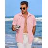 imageCOOFANDY Mens Casual Button Down Shirts Short Sleeve Linen Shirts Summer Beach Dress ShirtLinen  Pink
