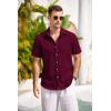 imageCOOFANDY Mens Casual Button Down Shirts Short Sleeve Linen Shirts Summer Beach Dress ShirtLinen  Wine Red