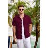 imageCOOFANDY Mens Casual Button Down Shirts Short Sleeve Linen Shirts Summer Beach Dress ShirtLinen  Wine Red