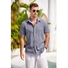 imageCOOFANDY Mens Casual Button Down Shirts Short Sleeve Linen Shirts Summer Beach Dress ShirtShort Sleeve  Blue