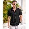 imageCOOFANDY Mens Casual Button Down Shirts Short Sleeve Linen Shirts Summer Beach Dress ShirtShort Sleeve  Dark Black