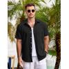 imageCOOFANDY Mens Casual Button Down Shirts Short Sleeve Linen Shirts Summer Beach Dress ShirtShort Sleeve  Dark Black