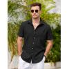 imageCOOFANDY Mens Casual Button Down Shirts Short Sleeve Linen Shirts Summer Beach Dress ShirtShort Sleeve  Dark Black