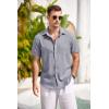 imageCOOFANDY Mens Casual Button Down Shirts Short Sleeve Linen Shirts Summer Beach Dress ShirtShort Sleeve  Grey