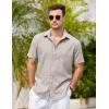 imageCOOFANDY Mens Casual Button Down Shirts Short Sleeve Linen Shirts Summer Beach Dress ShirtShort Sleeve  Light Gray