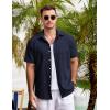 imageCOOFANDY Mens Casual Button Down Shirts Short Sleeve Linen Shirts Summer Beach Dress ShirtShort Sleeve  Navy Blue