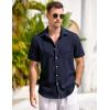 imageCOOFANDY Mens Casual Button Down Shirts Short Sleeve Linen Shirts Summer Beach Dress ShirtShort Sleeve  Navy Blue