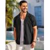 imageCOOFANDY Mens Casual Button Down Shirts Short Sleeve Summer Beach Shirt Fashion Textured Shirts with PocketBlack