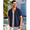 imageCOOFANDY Mens Casual Button Down Shirts Short Sleeve Summer Beach Shirt Fashion Textured Shirts with PocketNavy