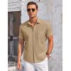 imageCOOFANDY Mens Casual Button Down Shirts Short Sleeve Summer Beach Vacation Untucked Dress Shirts with PocketLight Tan