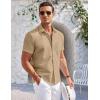 imageCOOFANDY Mens Casual Button Down Shirts Short Sleeve Summer Beach Vacation Untucked Dress Shirts with PocketLight Tan