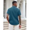 imageCOOFANDY Mens Casual Button Down Shirts Short Sleeve Textured Shirt Summer Beach Shirts for MenLake Green