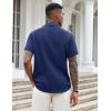 imageCOOFANDY Mens Casual Button Down Shirts Short Sleeve Textured Shirt Summer Beach Shirts for MenNavy Blue