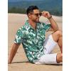 imageCOOFANDY Mens Casual Button Down Shirts Short Sleeve Textured Shirt Summer Beach Shirts for MenWhitegreen Leaves