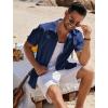 imageCOOFANDY Mens Casual Button Down Shirts Short Sleeve Textured Summer Beach ShirtsNavy Blue